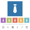 Tie flat white icons in square backgrounds