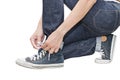 Tie his shoes Retro Canvas High Top Sneakers Royalty Free Stock Photo