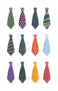 Tie set. Business clothes for man wardrobe tie with pattern garish vector collection