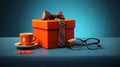 A tie-wrapped gift box, glasses, and a coffee cupÃ¢â¬âa heartfelt Father\'s Day, celebrating dad\'s style Royalty Free Stock Photo