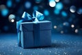 Tied blue present with ribbon