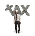 Tied businessman is crushed and oppressed by weight taxes Royalty Free Stock Photo