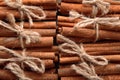 Tied cinnamon sticks, closeup Royalty Free Stock Photo