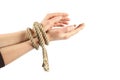 Tied hands isolated on white Royalty Free Stock Photo