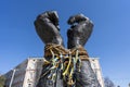 The Tied Hands monument in the city of Kyiv in memory of the dead people in Mariupol during the Russian invasion of Ukraine, Kyiv