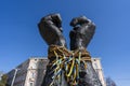 The Tied Hands monument in the city of Kyiv in memory of the dead people in Mariupol during the Russian invasion of Ukraine, Kyiv