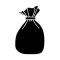 Tied pouch bag or sack. Vector icon for apps and websites. Money bag silhouette