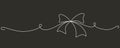 Tied ribbon bow hand drawing one line. Vector stock illustration isolated on black background for design template Royalty Free Stock Photo