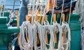 Tied ropes on a tall ship Royalty Free Stock Photo