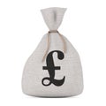 Tied Rustic Canvas Linen Money Sack or Money Bag with Pound Sterling Sign. 3d Rendering