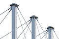 Tied Suspension Roof Cables, Three Tall Grey Isolated Masts Royalty Free Stock Photo