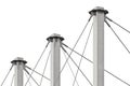 Tied Suspension Roof Cables, Three Tall Grey Masts, Cable-suspended Swooping Rooftop Pylon Anchors, Large Detailed