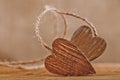 Tied wooden hearts, free standing