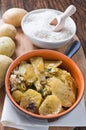 Tiella of potatoes, rice and mussels. Royalty Free Stock Photo