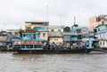 Tien Giang, Vietnam - Nov 28, 2014: Ferry boat, the mean of transportation to transit people cross river in Mekong Delta