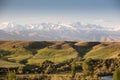 Tien Shan mountains landscape, Kyrgyzstan. Morning view from Issyk-Kul lake.