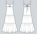 Tiered Dress technical fashion illustration. Bustier Strap Dress fashion flat technical drawing template, maxi, relaxed fit