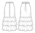 Tiered Skirts technical fashion illustration.