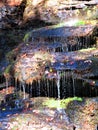 Tiered waterfall detail with rocks, moss and leaves