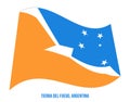 Tierra Del Fuego Flag Waving Vector Illustration on White Background. Flag of Argentina Provinces Royalty Free Stock Photo