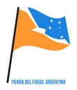 Tierra Del Fuego Flag Waving Vector Illustration on White Background. Flag of Argentina Provinces. Royalty Free Stock Photo