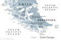 Tierra del Fuego archipelago, southern tip of South America, gray political map