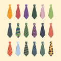 Ties collection. Colorful business scarf for man garish vector different ties set Royalty Free Stock Photo