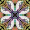 TIFFANY MANDALA FLOWER, ABSTRACT BACKGROUND IN BLACK, GREEN, PASTEL ORANGE