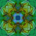 TIFFANY MANDALA FLOWER. GREEN, BLUE, LIGHT GREEN