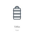 Tiffin icon. Thin linear tiffin outline icon isolated on white background from food collection. Line vector tiffin sign, symbol Royalty Free Stock Photo