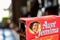 Tiffin, Iowa, USA - 6/2020:  opened Aunt Jemima branded waffle mix box Royalty Free Stock Photo