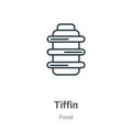 Tiffin outline vector icon. Thin line black tiffin icon, flat vector simple element illustration from editable food concept Royalty Free Stock Photo