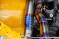 Tig welded seam on stainless steel pipe in race car Royalty Free Stock Photo