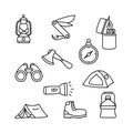 Camping and hiking icon set vector illustration with simple hand drawn