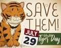 Cute Tiger Draw, Calendar and Clamor for its Commemorative Day, Vector Illustration Royalty Free Stock Photo