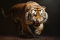 Tiger in Aggressive Sprint and Growl. Generative By Ai