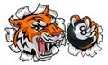 Tiger Angry Pool 8 Ball Billiards Mascot Cartoon Royalty Free Stock Photo