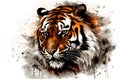 Tiger art illustration grunge painting on white background. Tiger head