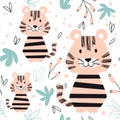Tiger baby seamless pattern. Scandinavian cute print.