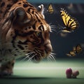 Tiger playing game and butterflys Royalty Free Stock Photo