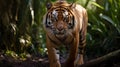 Intense Gaze: A Tiger Walking Through The Jungle