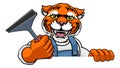 Tiger Car Or Window Cleaner Holding Squeegee