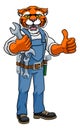 Tiger Plumber Or Mechanic Holding Spanner