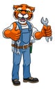 Tiger Plumber Or Mechanic Holding Spanner