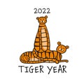 Tiger Cartoons, animal character. Symbol of 2022 New Year. Design Template for Christmas card, banner, poster, holiday