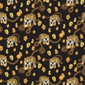 Tiger and chain gold pattern fashion spotted wild vector design.