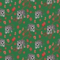 Tiger and chain green red pattern fashion jungle wild vector design.