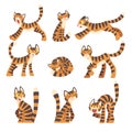 Tiger Character with Orange Fur and Black Stripes Cuddling and Sitting Vector Set Royalty Free Stock Photo