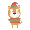 Tiger, Christmas cat. Cute animal in a hat and sweater. Children's print for the nursery in the Scandinavian style. Royalty Free Stock Photo