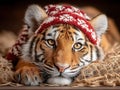tiger with a Christmas hat Royalty Free Stock Photo